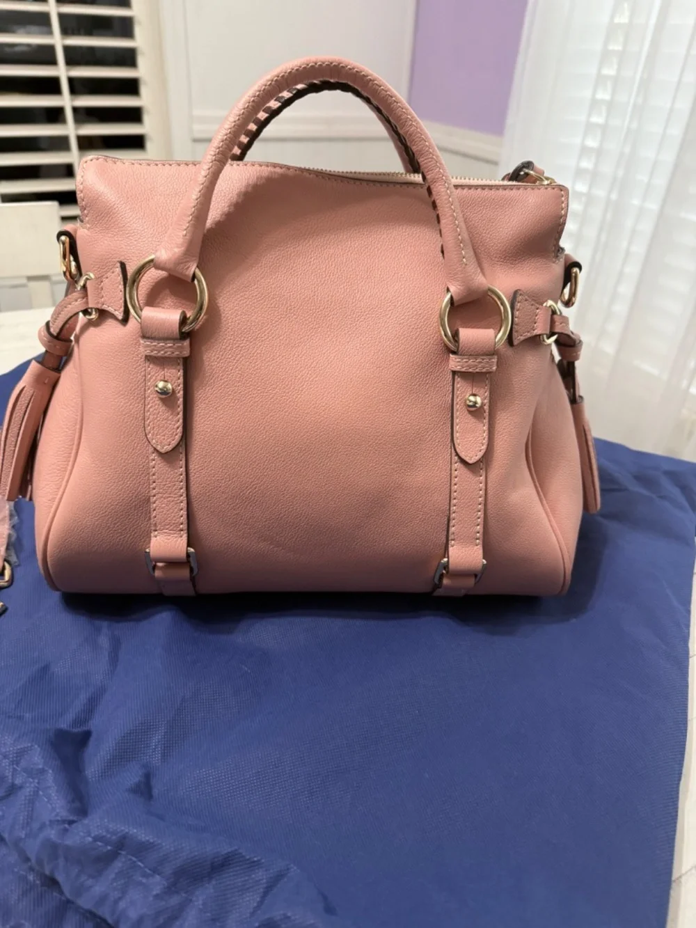 Dooney & Bourke Blush Pink Pebble Leather Satchel With Strap